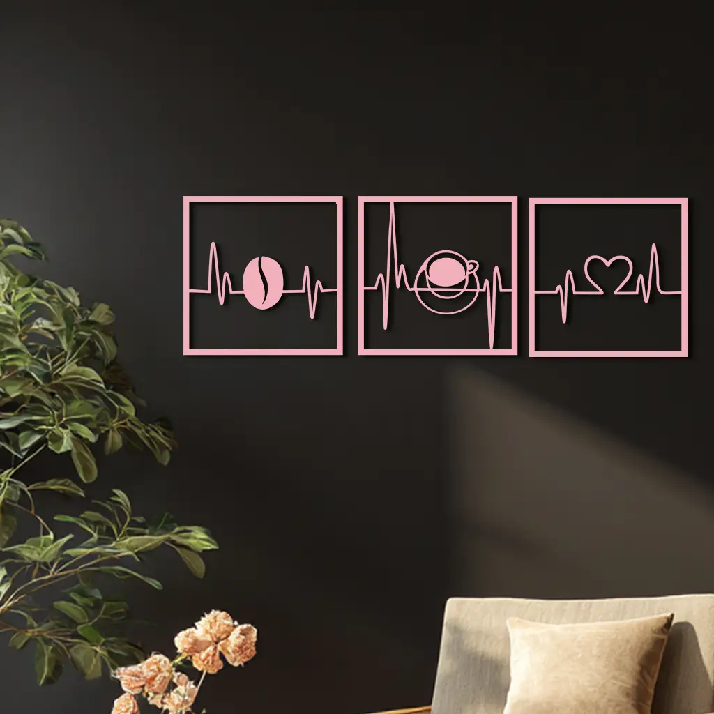 Coffee Heartbeat Metal Wall Art – 3 Panel Espresso Lover Decor - KAFGP128 by Enova Art