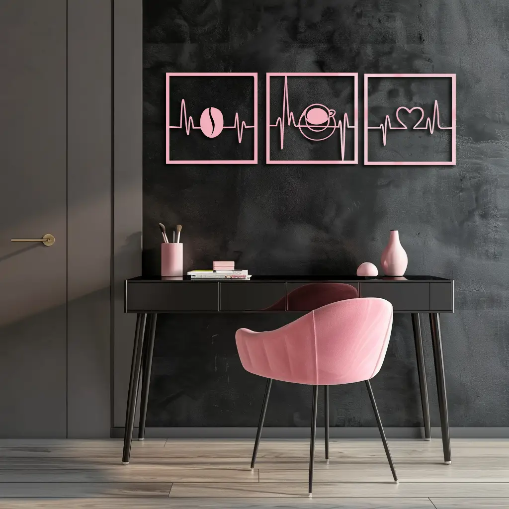 Coffee Heartbeat Metal Wall Art – 3 Panel Espresso Lover Decor - KAFGP128 by Enova Art