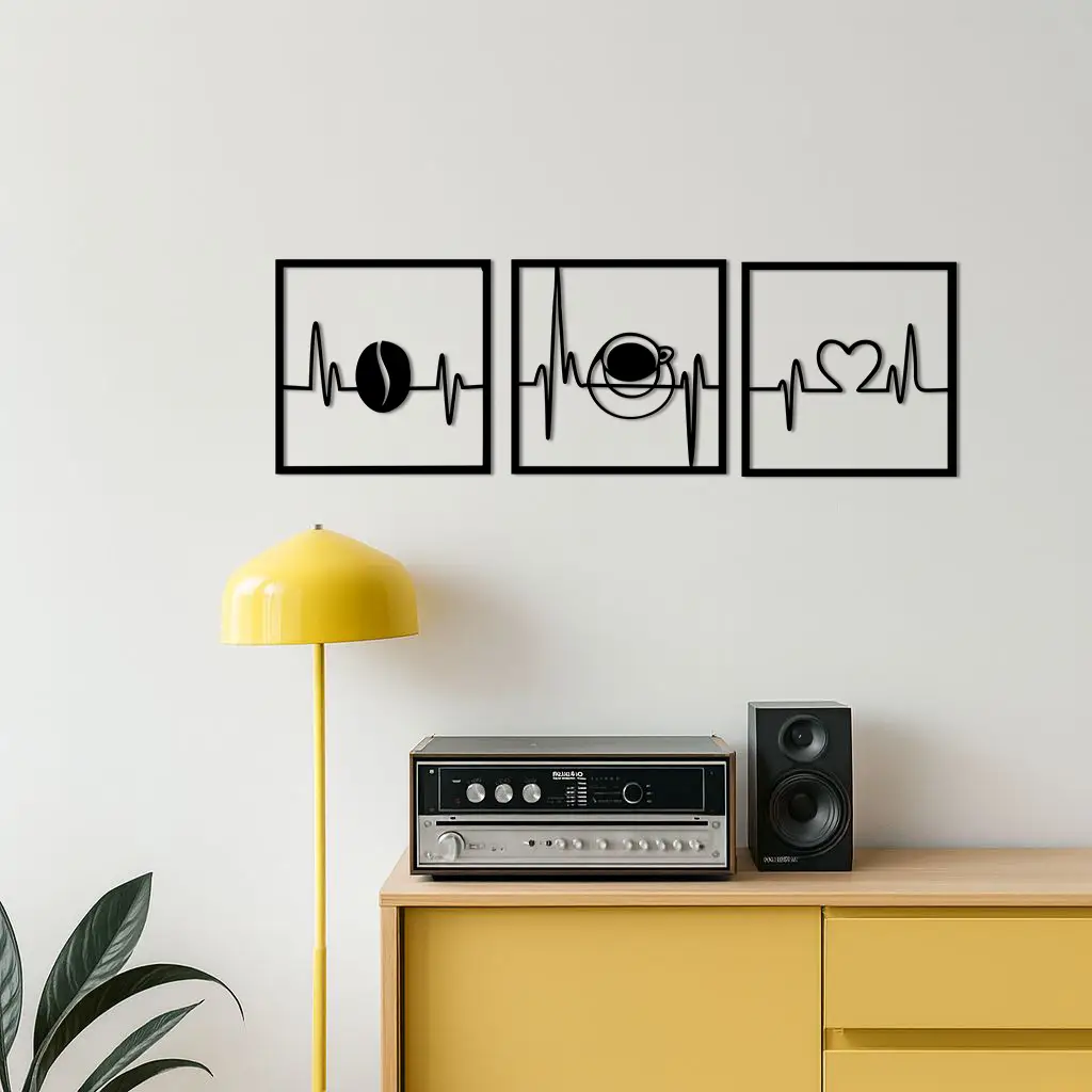 Coffee Heartbeat Metal Wall Art – 3 Panel Espresso Lover Decor - KAFGP128 by Enova Art