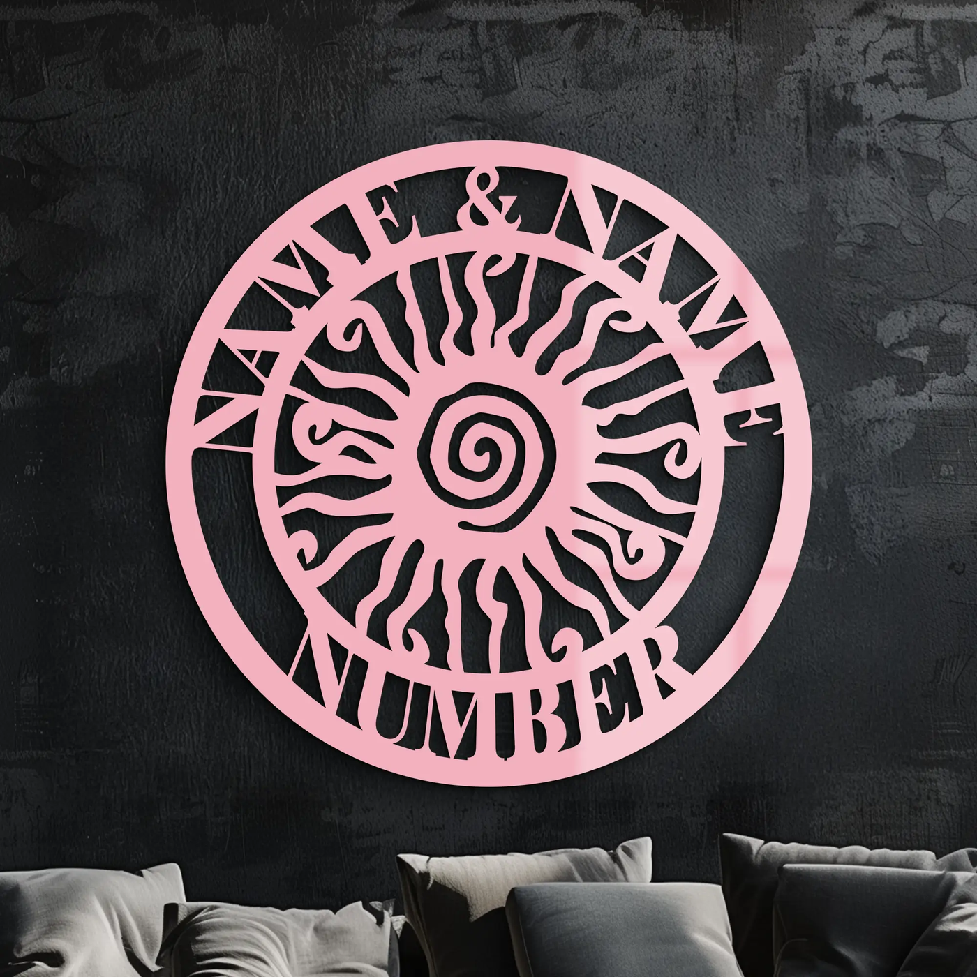 Personalized Sun Spiral Metal Wall Art – Custom Name & Number Outdoor Decor - KAFGP129 by Enova Art
