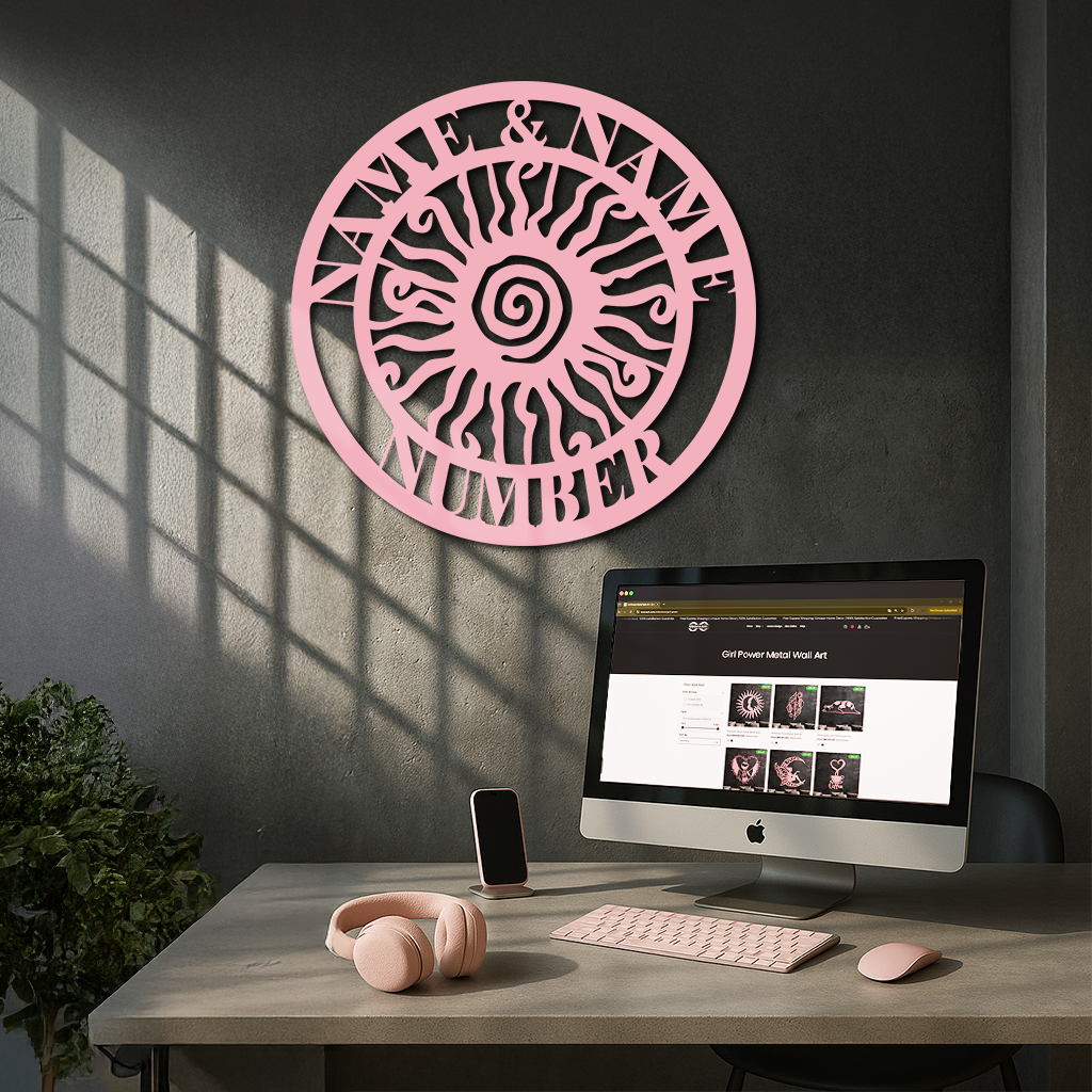 Personalized Sun Spiral Metal Wall Art – Custom Name & Number Outdoor Decor - KAFGP129 by Enova Art