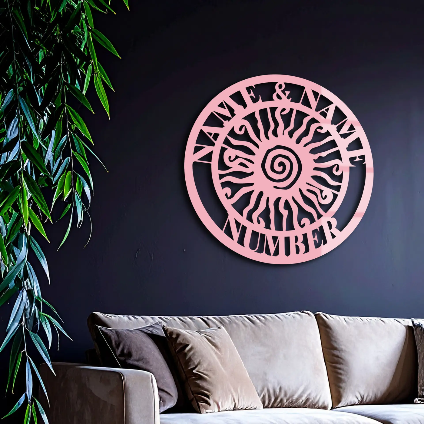 Personalized Sun Spiral Metal Wall Art – Custom Name & Number Outdoor Decor - KAFGP129 by Enova Art