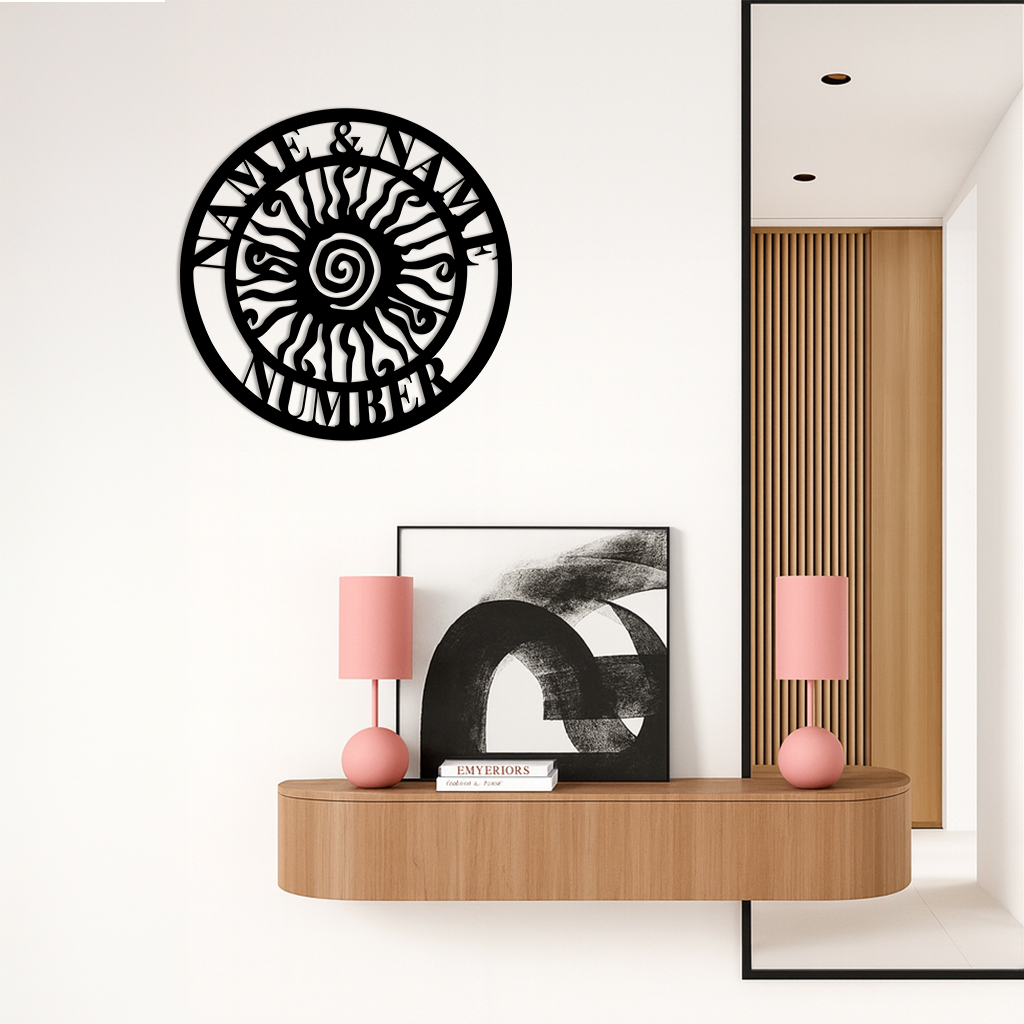 Personalized Sun Spiral Metal Wall Art – Custom Name & Number Outdoor Decor - KAFGP129 by Enova Art