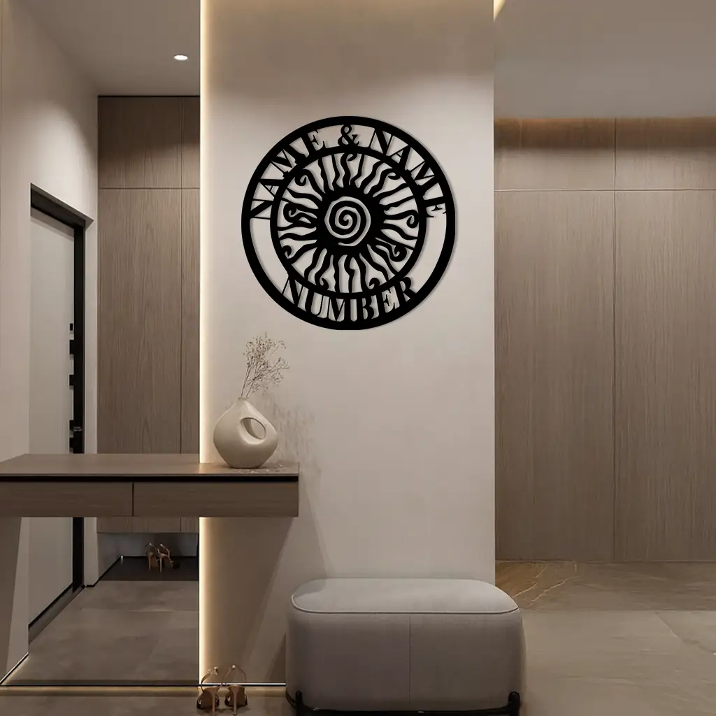 Personalized Sun Spiral Metal Wall Art – Custom Name & Number Outdoor Decor - KAFGP129 by Enova Art