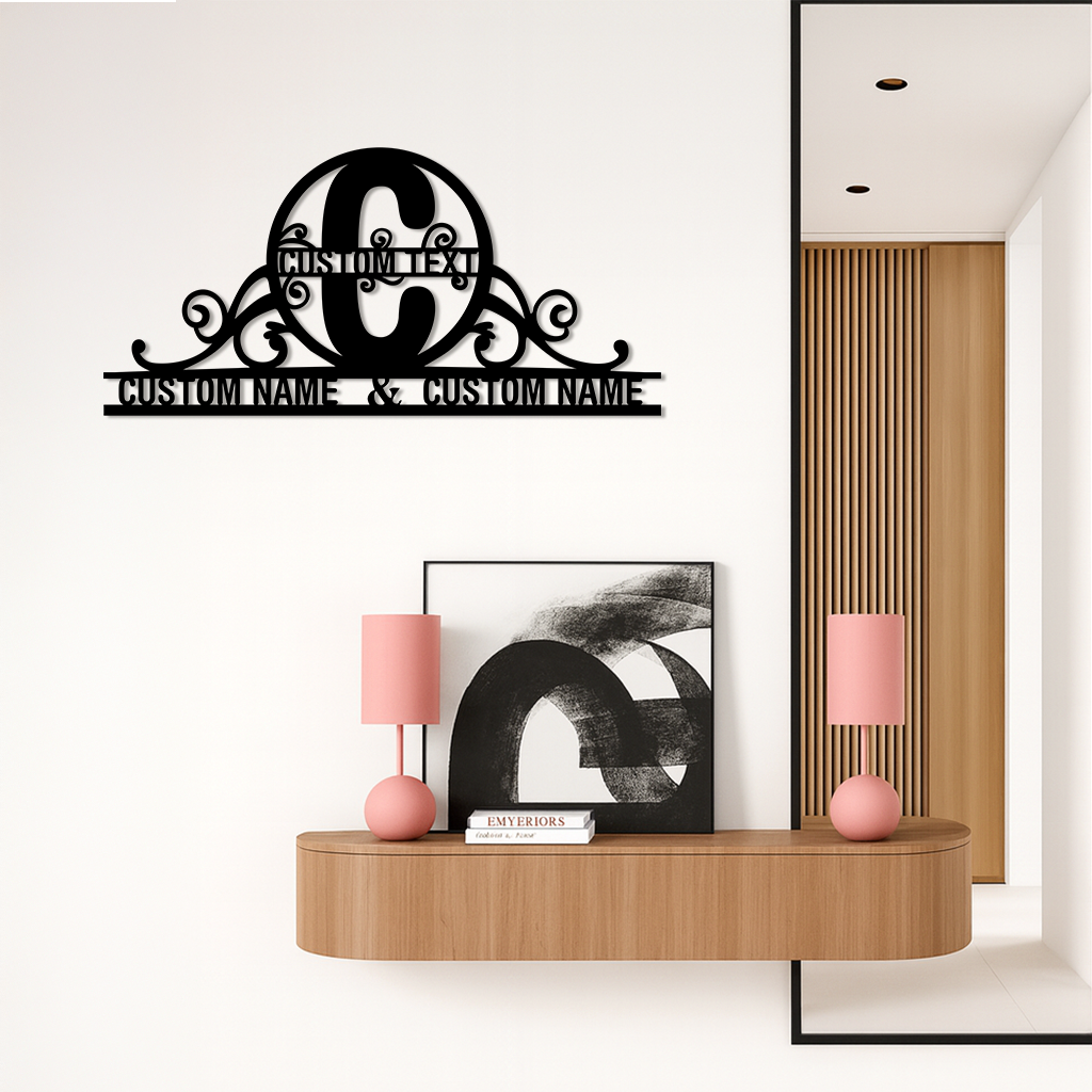 Personalized Initial Monogram Metal Wall Art – Custom Family Name Sign - KAFGP130 by Enova Art