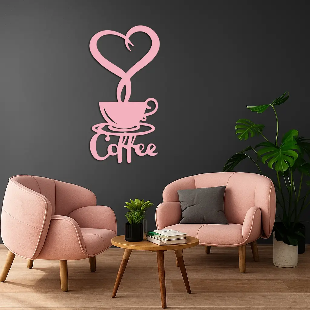 Coffee Cup Heart Metal Wall Art – Modern Coffee Lover Kitchen Decor -KAFGP131 by Enova Art