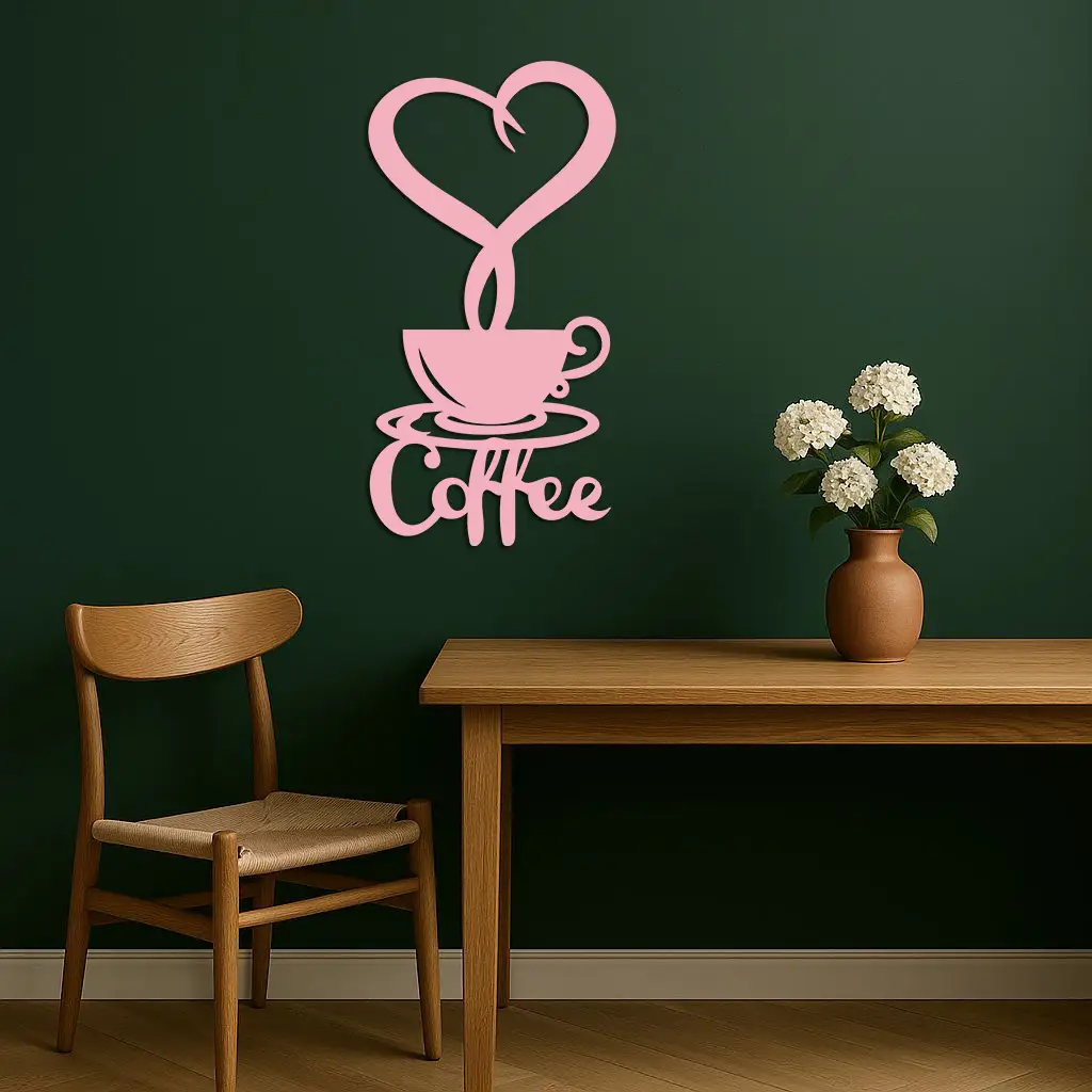 Coffee Cup Heart Metal Wall Art – Modern Coffee Lover Kitchen Decor -KAFGP131 by Enova Art