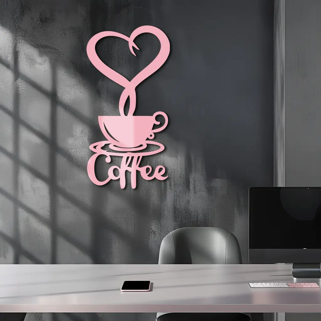 Coffee Cup Heart Metal Wall Art – Modern Coffee Lover Kitchen Decor -KAFGP131 by Enova Art