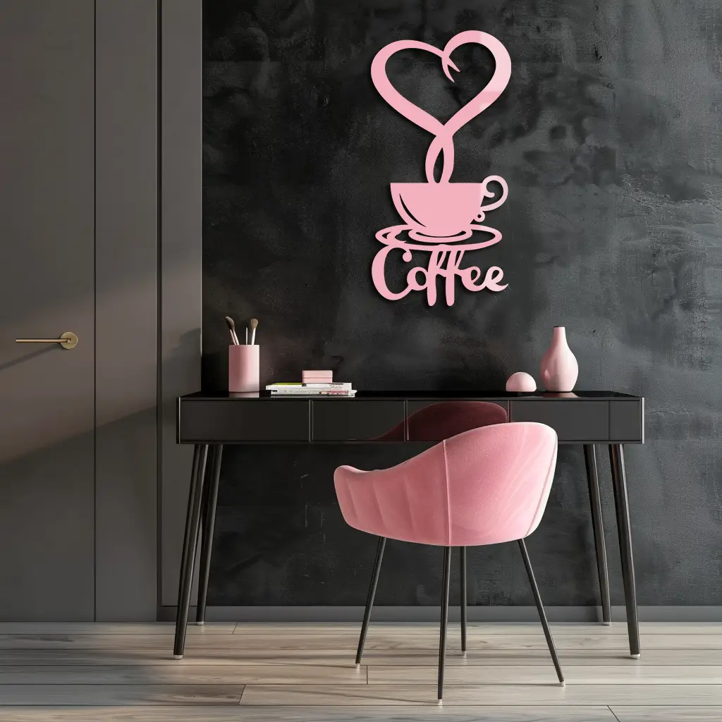 Coffee Cup Heart Metal Wall Art – Modern Coffee Lover Kitchen Decor -KAFGP131 by Enova Art