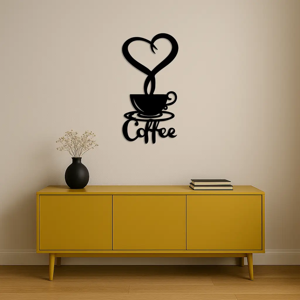 Coffee Cup Heart Metal Wall Art – Modern Coffee Lover Kitchen Decor -KAFGP131 by Enova Art