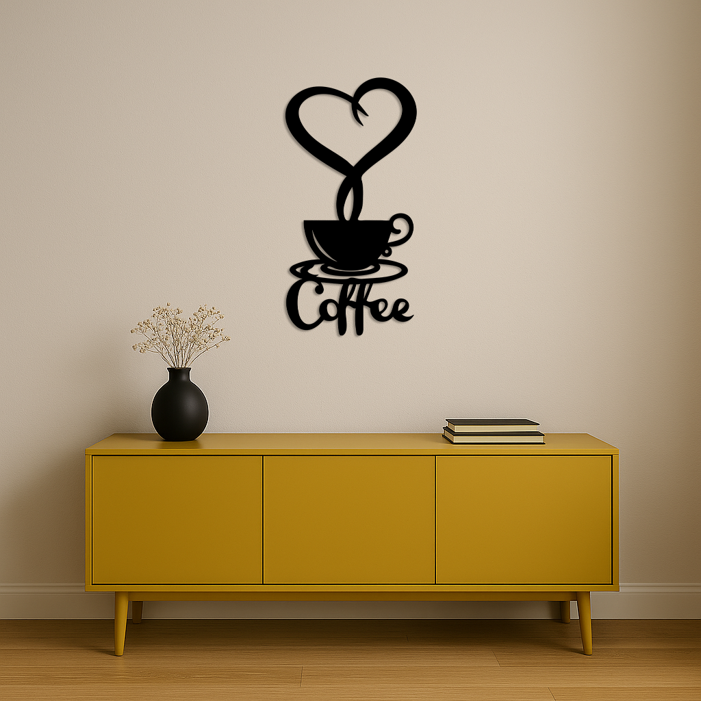 Coffee Cup Heart Metal Wall Art – Modern Coffee Lover Kitchen Decor -KAFGP131 by Enova Art