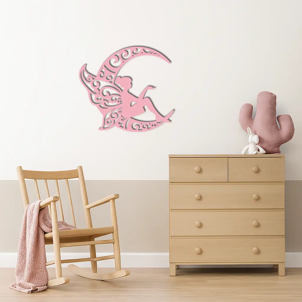 Fairy Sitting on Crescent Moon Metal Wall Art – Enchanted Decorative Silhouette - KAFGP132 by Enova Art