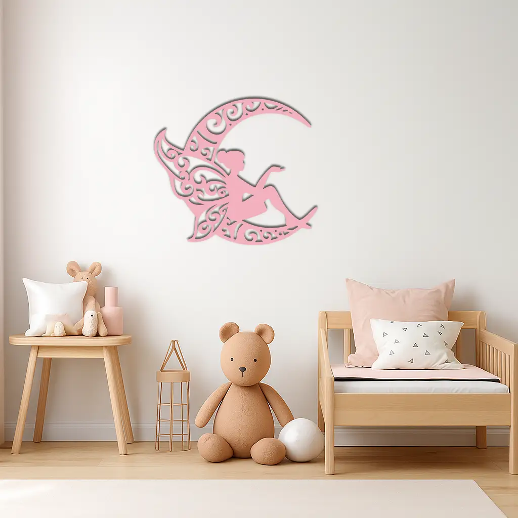 Fairy Sitting on Crescent Moon Metal Wall Art – Enchanted Decorative Silhouette - KAFGP132 by Enova Art