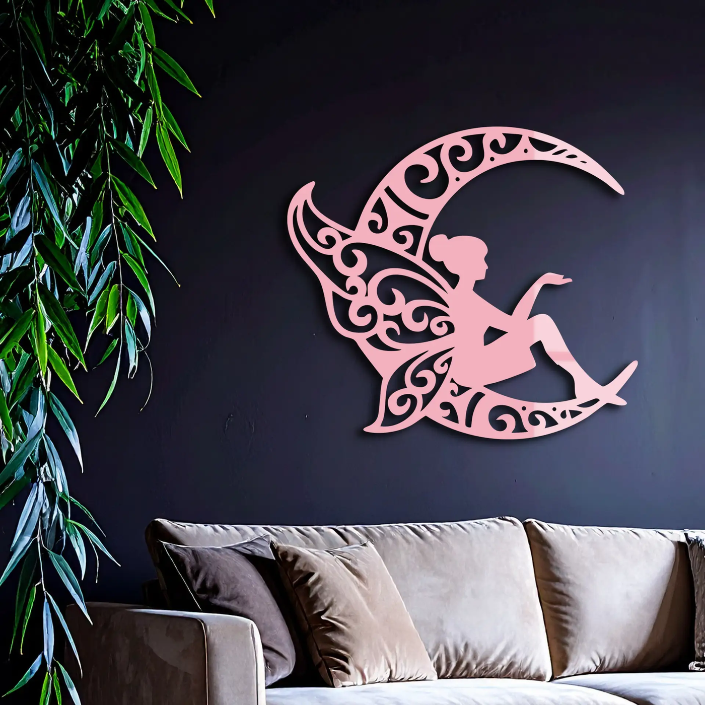 Fairy Sitting on Crescent Moon Metal Wall Art – Enchanted Decorative Silhouette - KAFGP132 by Enova Art