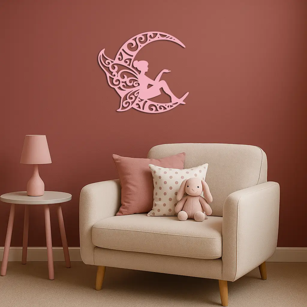 Fairy Sitting on Crescent Moon Metal Wall Art – Enchanted Decorative Silhouette - KAFGP132 by Enova Art
