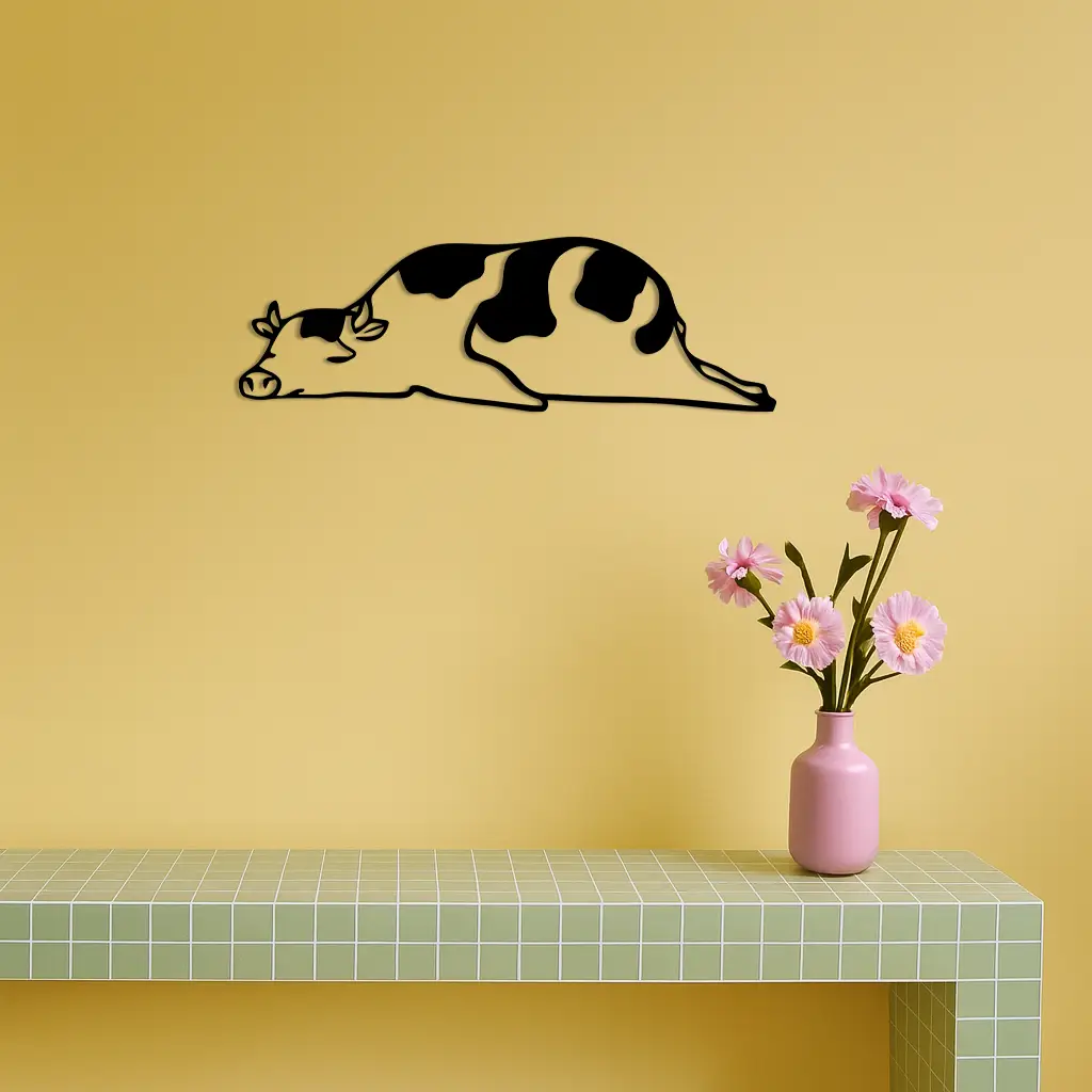 Minimalist Cow Silhouette Metal Wall Art – Farmhouse Animal Decor - KAFGP134 by Enova Art