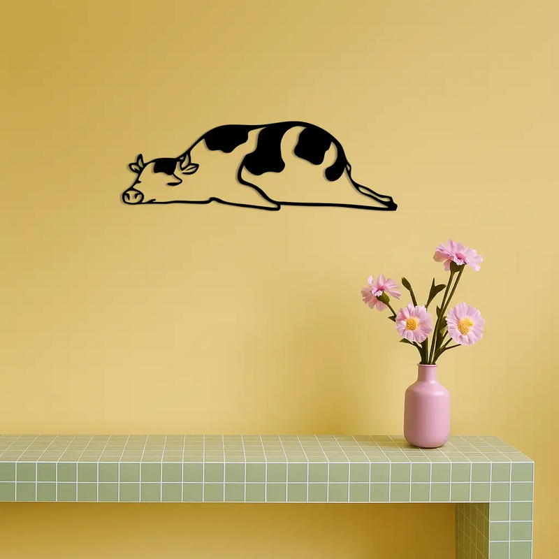 Minimalist Cow Silhouette Metal Wall Art – Farmhouse Animal Decor - KAFGP134 by Enova Art