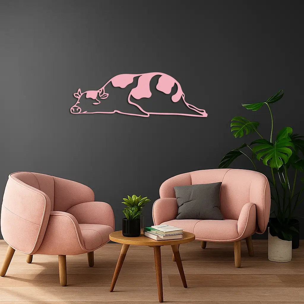 Minimalist Cow Silhouette Metal Wall Art – Farmhouse Animal Decor - KAFGP134 by Enova Art