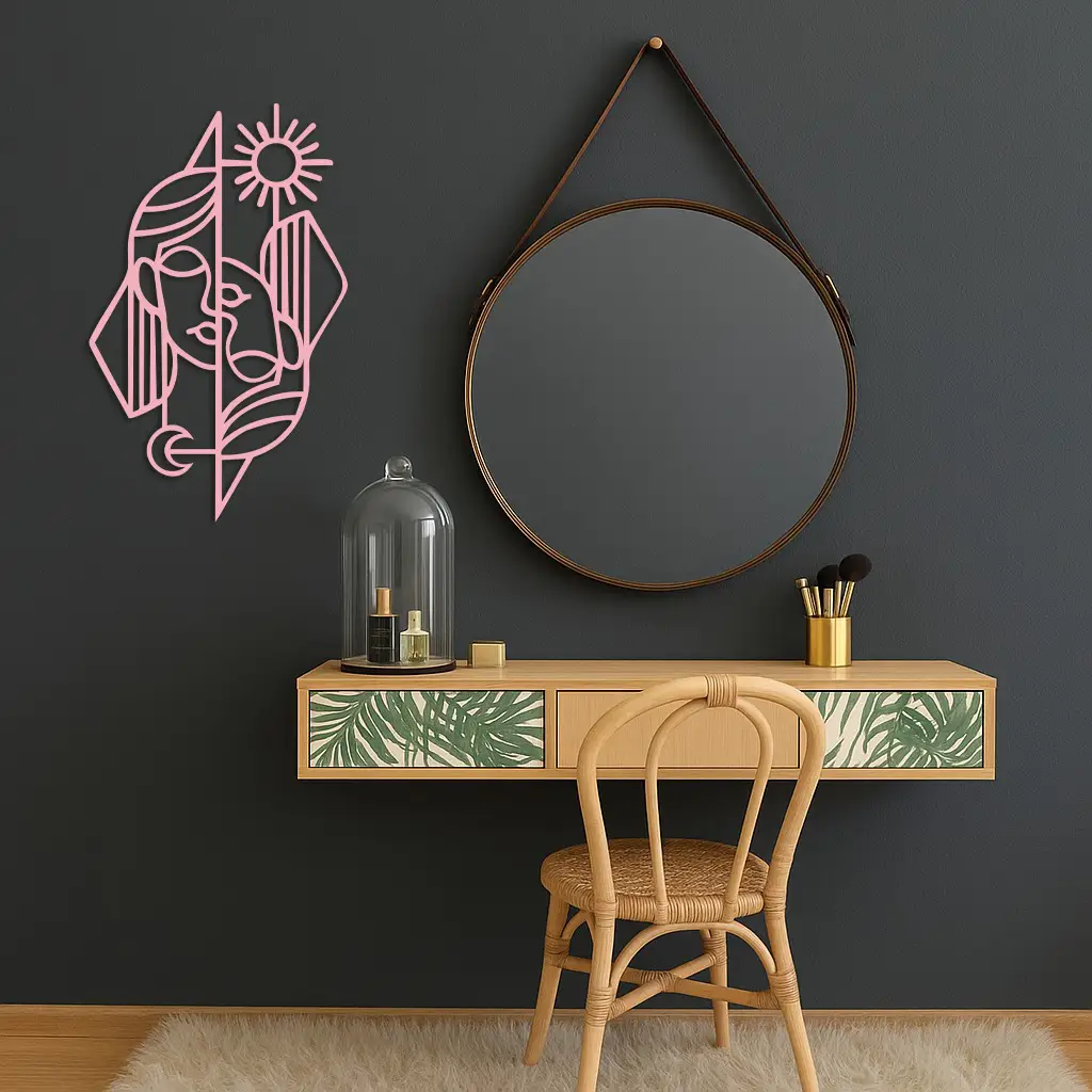 Abstract Face Metal Wall Art – Sun and Moon Geometric Line Design - KAFGP135 by Enova Art