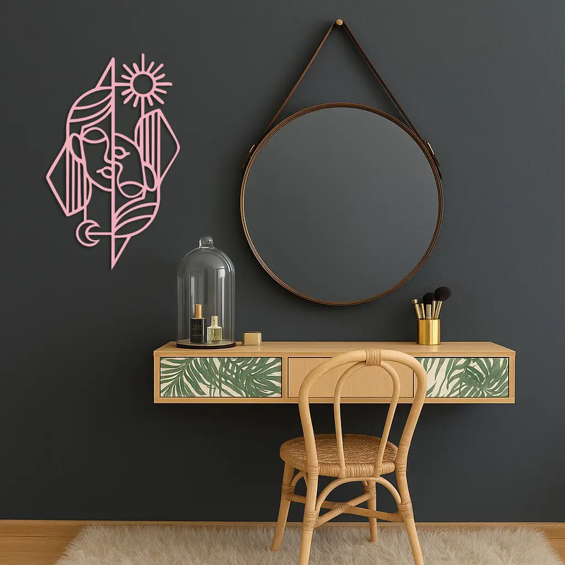 Abstract Face Metal Wall Art – Sun and Moon Geometric Line Design - KAFGP135 by Enova Art