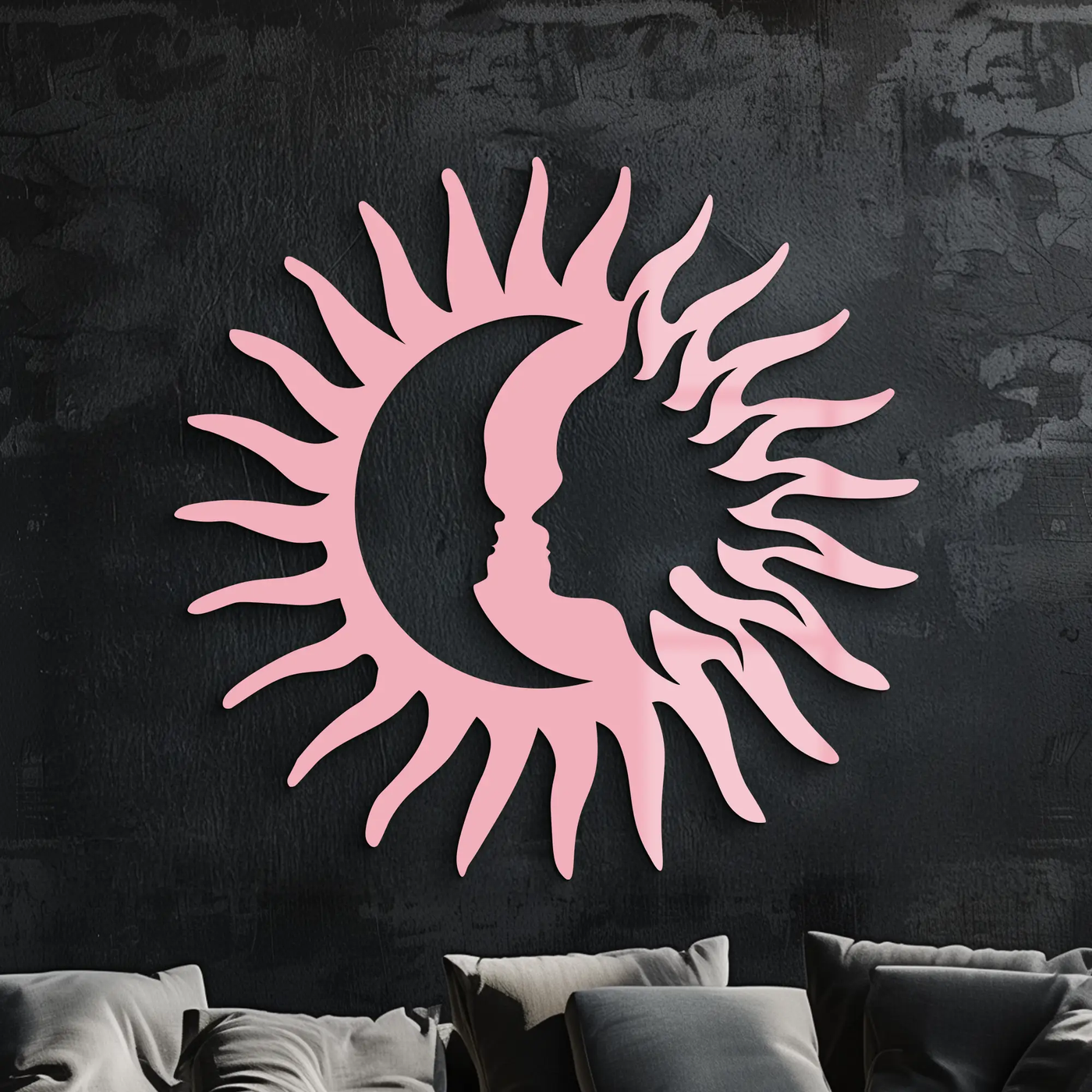 Sun and Moon Face Metal Wall Art – Celestial Silhouette Home Decor - KAFGP136 by Enova Art
