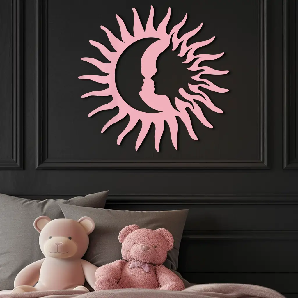Sun and Moon Face Metal Wall Art – Celestial Silhouette Home Decor - KAFGP136 by Enova Art