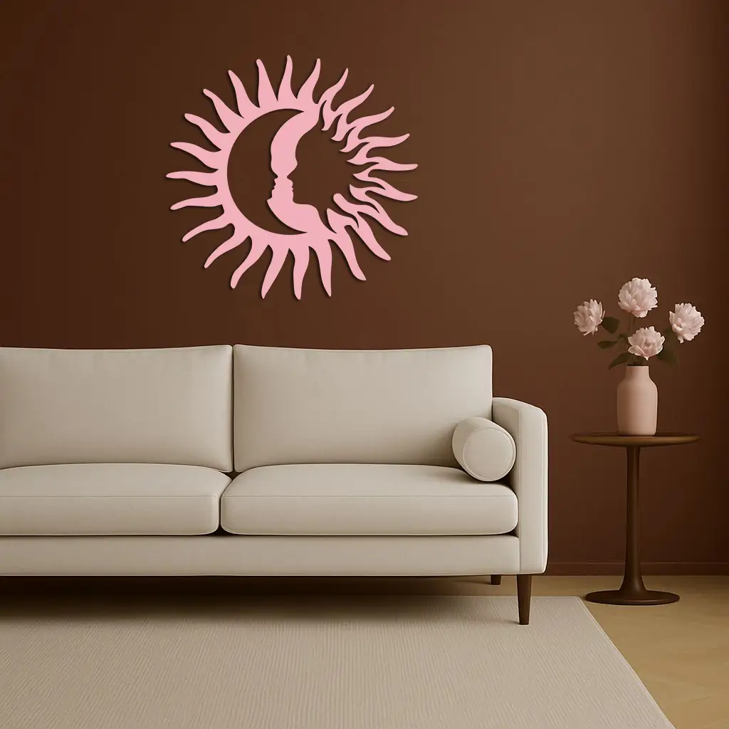 Sun and Moon Face Metal Wall Art – Celestial Silhouette Home Decor - KAFGP136 by Enova Art