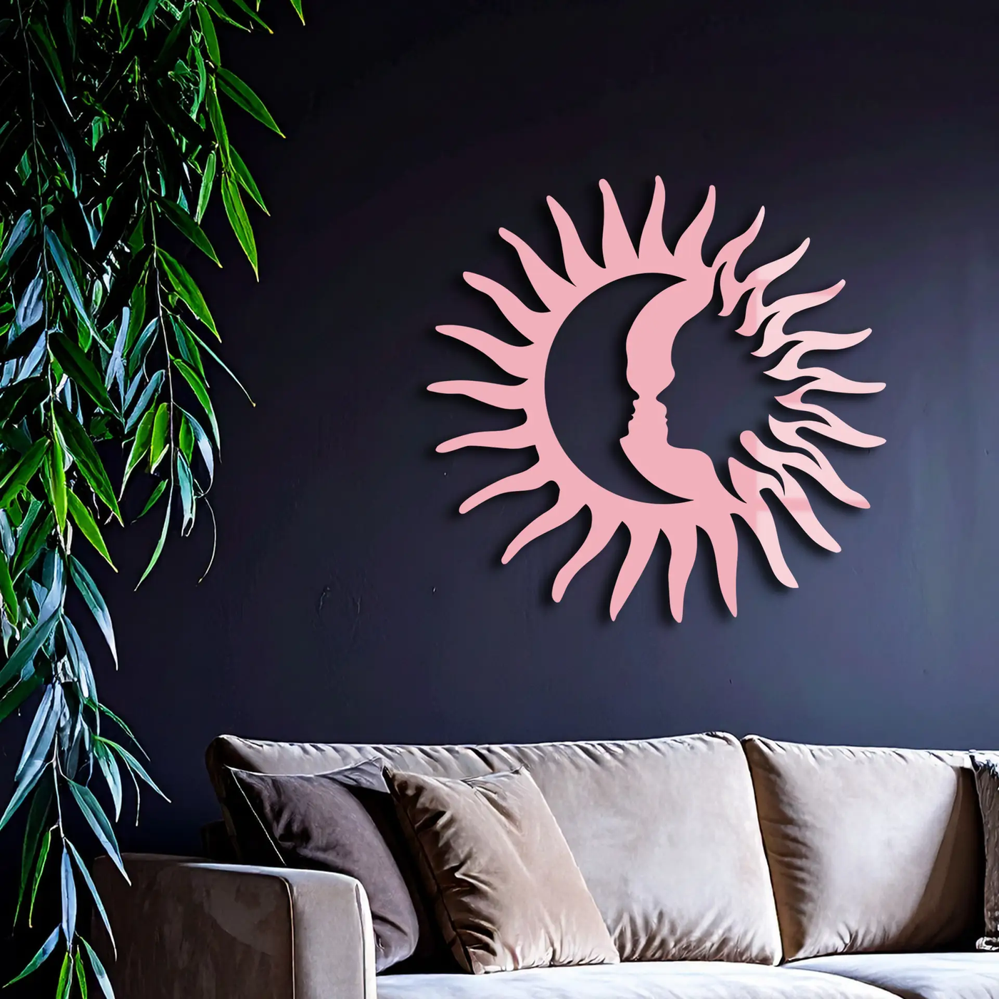 Sun and Moon Face Metal Wall Art – Celestial Silhouette Home Decor - KAFGP136 by Enova Art