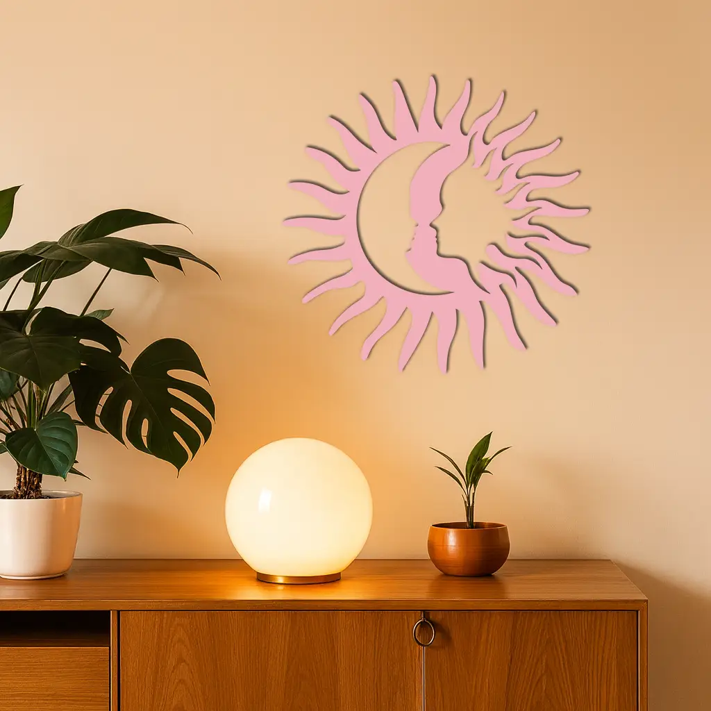 Sun and Moon Face Metal Wall Art – Celestial Silhouette Home Decor - KAFGP136 by Enova Art