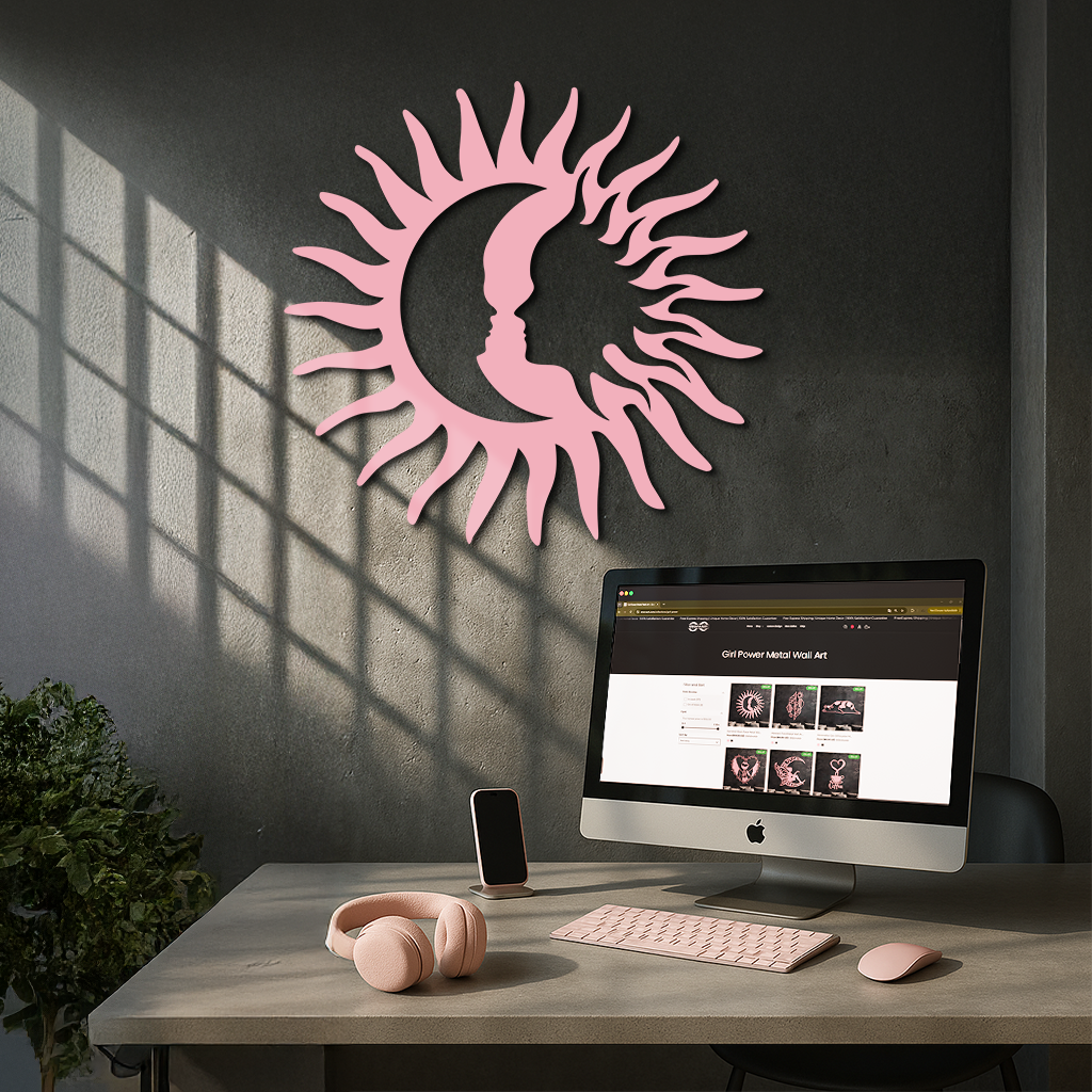 Sun and Moon Face Metal Wall Art – Celestial Silhouette Home Decor - KAFGP136 by Enova Art