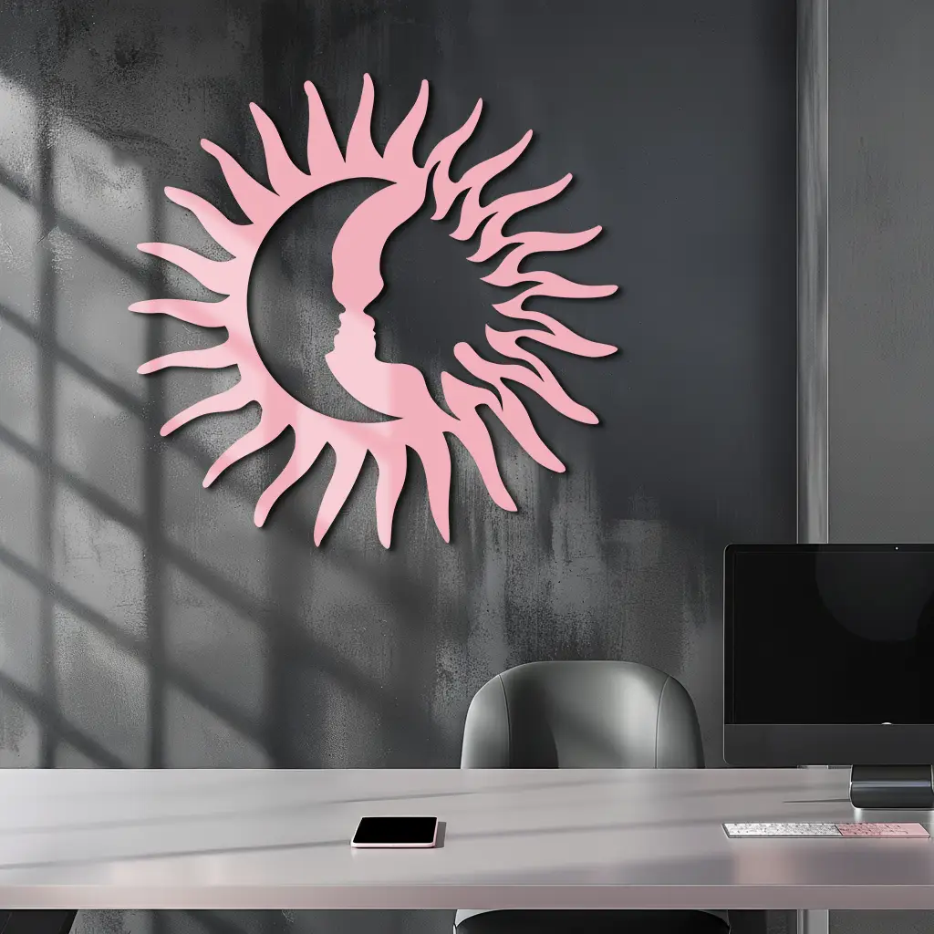 Sun and Moon Face Metal Wall Art – Celestial Silhouette Home Decor - KAFGP136 by Enova Art