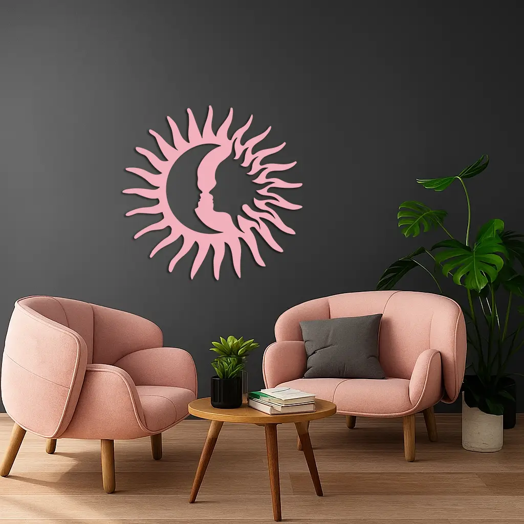 Sun and Moon Face Metal Wall Art – Celestial Silhouette Home Decor - KAFGP136 by Enova Art