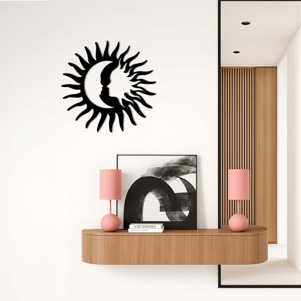 Sun and Moon Face Metal Wall Art – Celestial Silhouette Home Decor - KAFGP136 by Enova Art