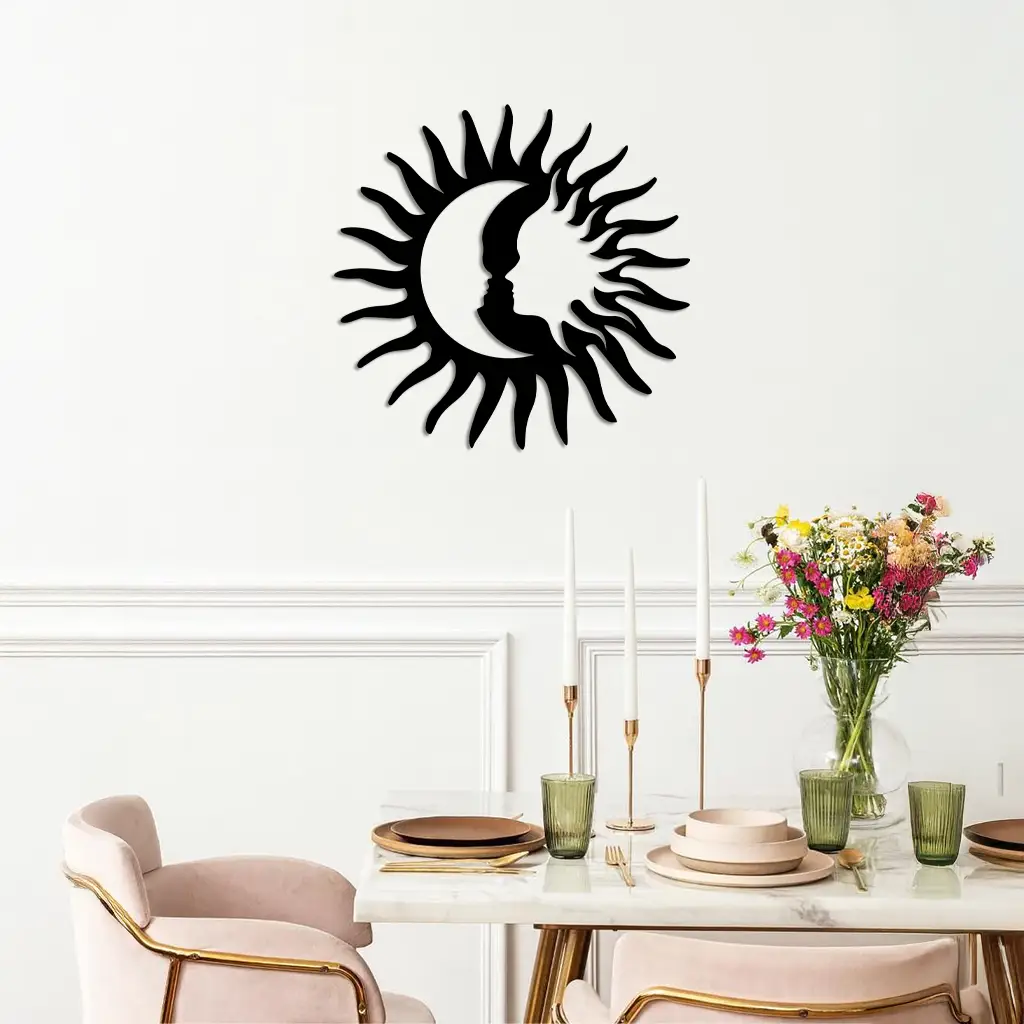 Sun and Moon Face Metal Wall Art – Celestial Silhouette Home Decor - KAFGP136 by Enova Art
