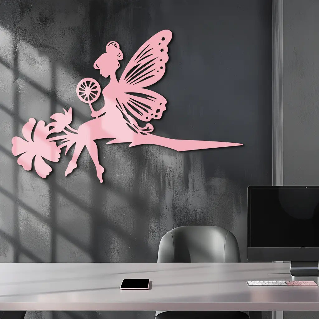 Enchanted Fairy on Flower Metal Wall Art – Garden & Outdoor Decor - KAFGP137 by Enova Art