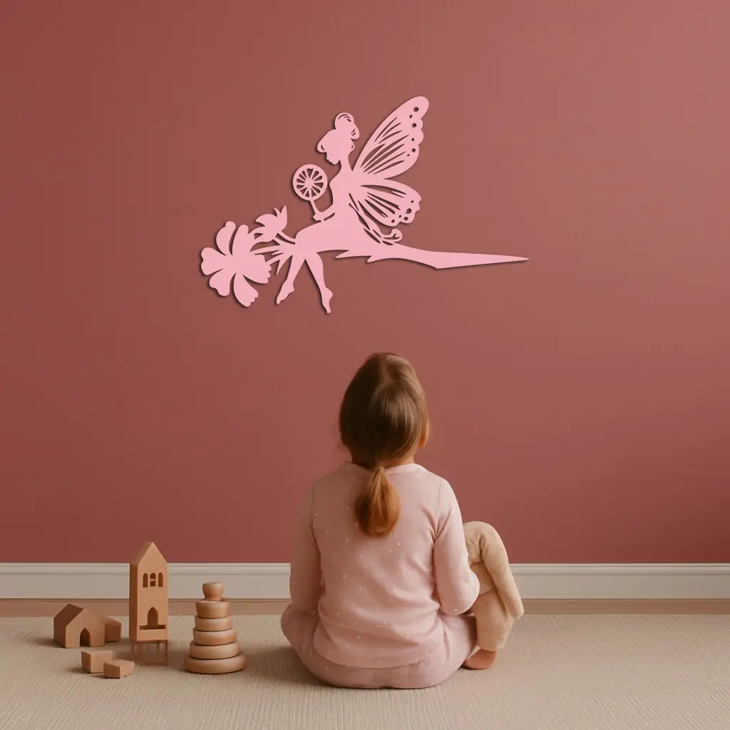 Enchanted Fairy on Flower Metal Wall Art – Garden & Outdoor Decor - KAFGP137 by Enova Art