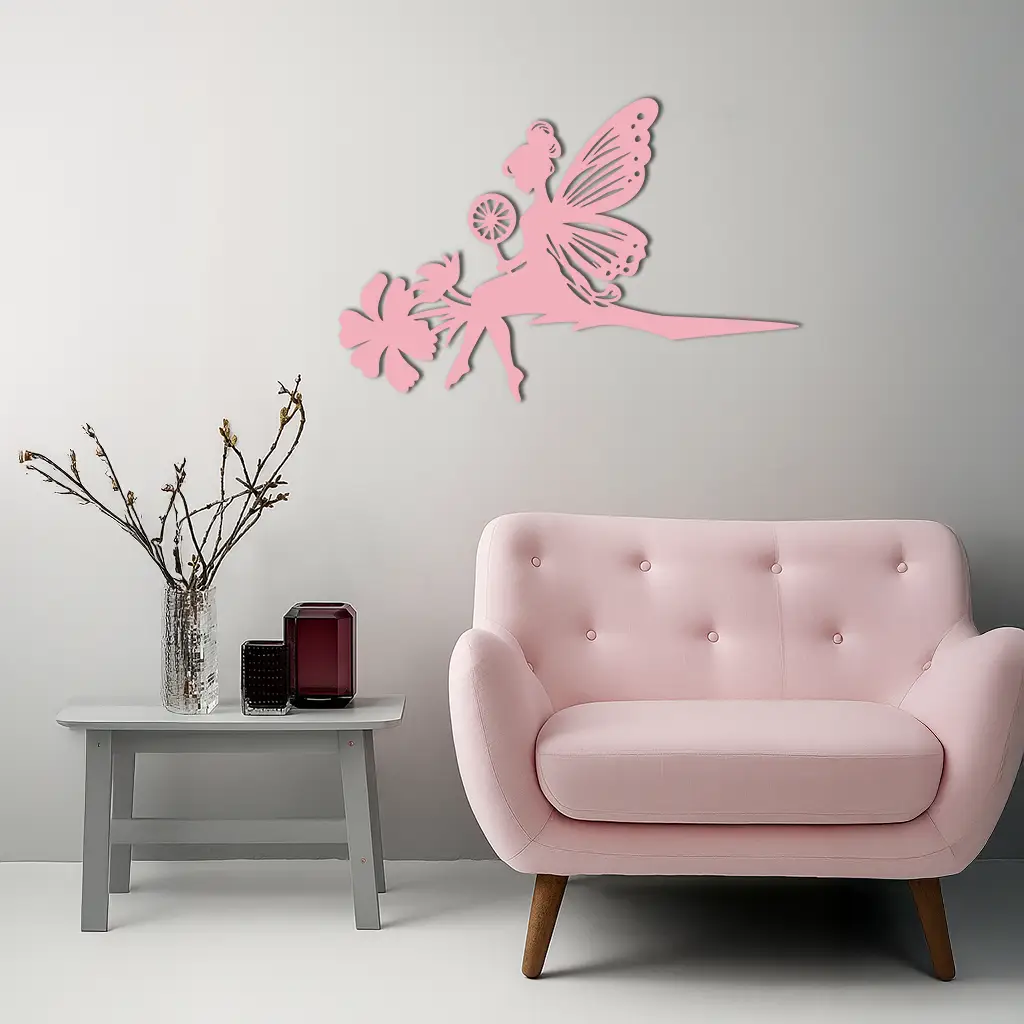 Enchanted Fairy on Flower Metal Wall Art – Garden & Outdoor Decor - KAFGP137 by Enova Art