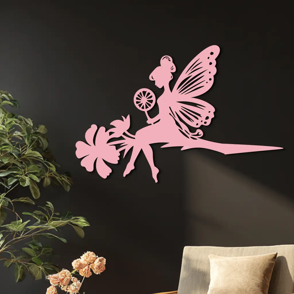 Enchanted Fairy on Flower Metal Wall Art – Garden & Outdoor Decor - KAFGP137 by Enova Art