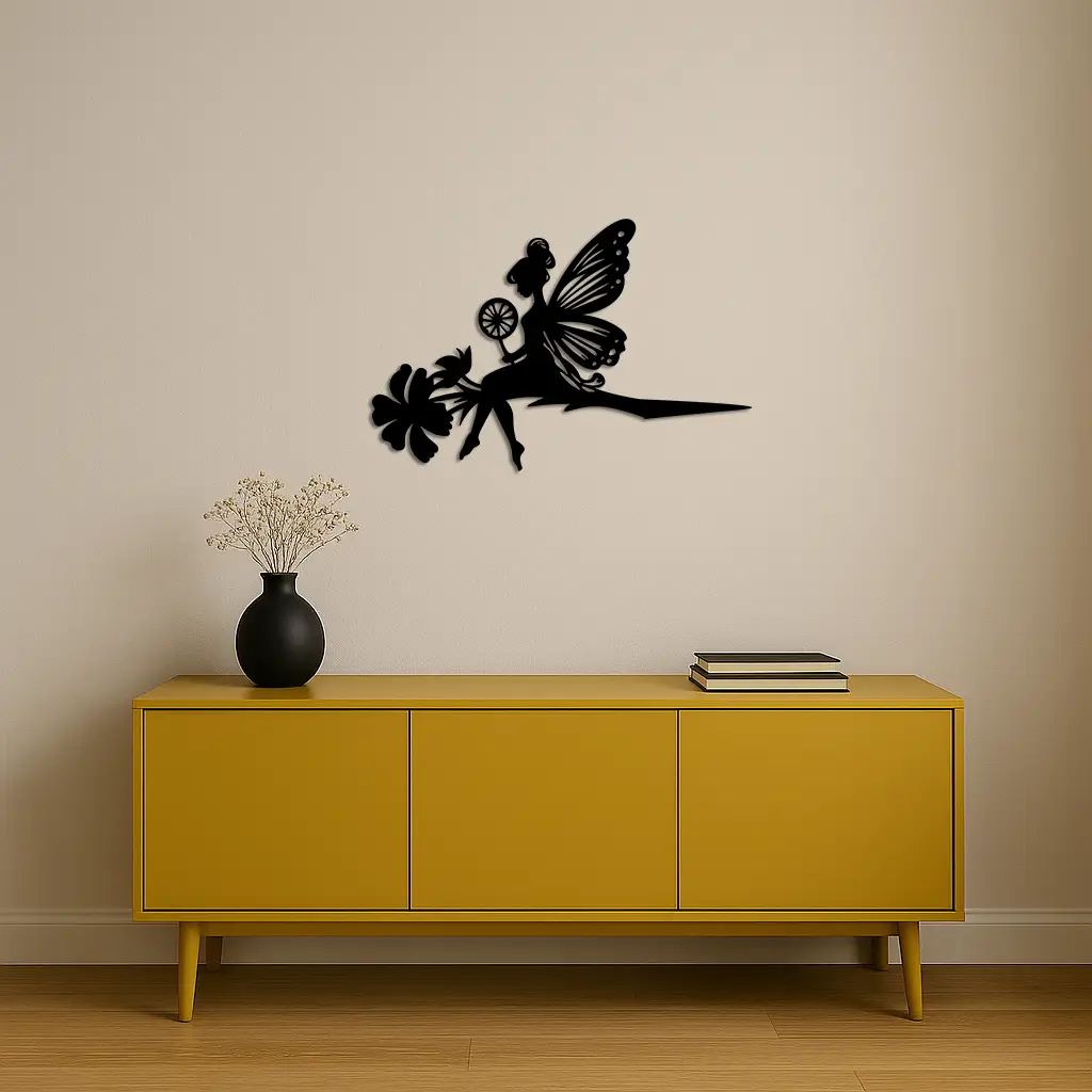 Enchanted Fairy on Flower Metal Wall Art – Garden & Outdoor Decor - KAFGP137 by Enova Art