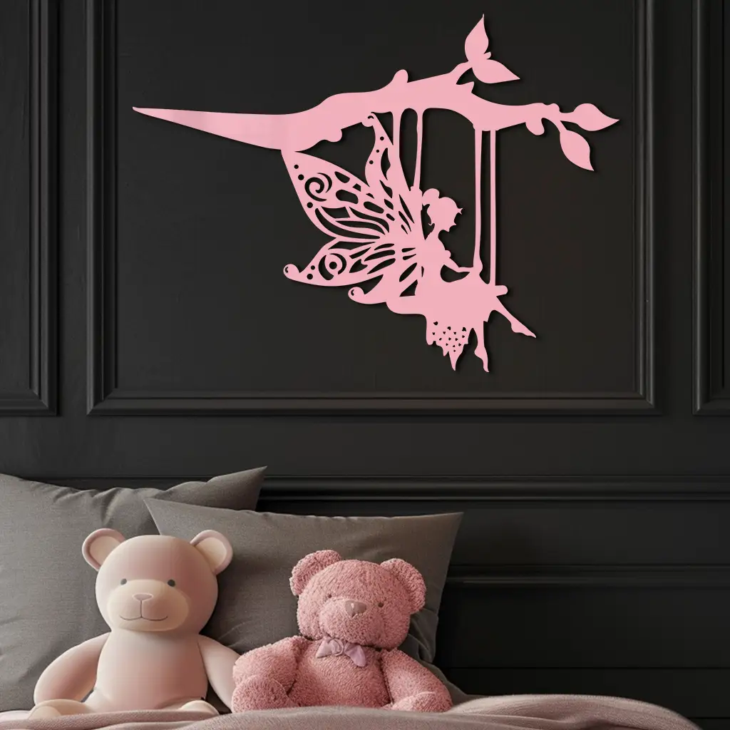 Enchanted Fairy on Swing Metal Garden Wall Art – Outdoor Fantasy Decor - KAFGP138 by Enova Art
