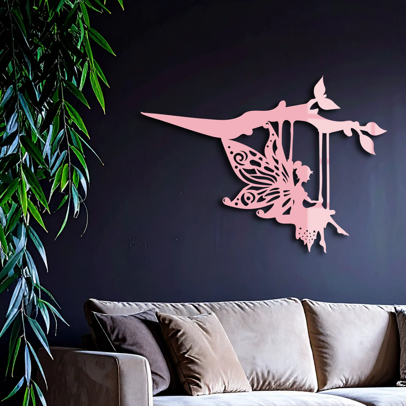 Enchanted Fairy on Swing Metal Garden Wall Art – Outdoor Fantasy Decor - KAFGP138 by Enova Art