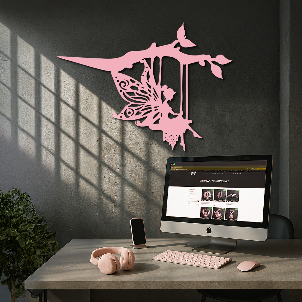 Enchanted Fairy on Swing Metal Garden Wall Art – Outdoor Fantasy Decor - KAFGP138 by Enova Art