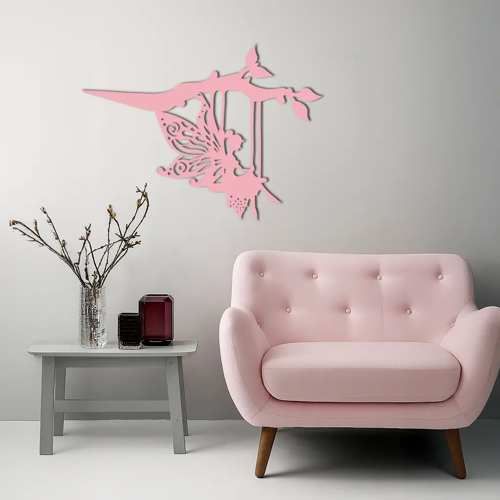 Enchanted Fairy on Swing Metal Garden Wall Art – Outdoor Fantasy Decor - KAFGP138 by Enova Art