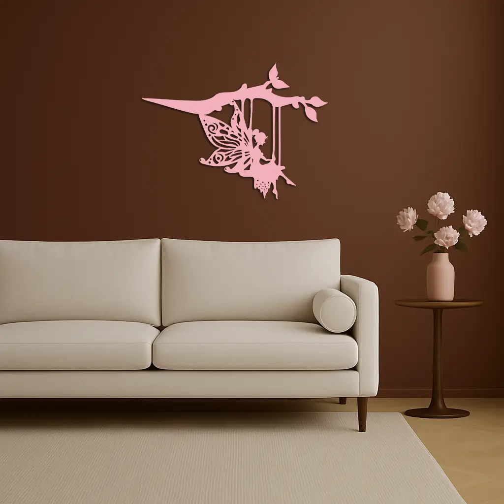 Enchanted Fairy on Swing Metal Garden Wall Art – Outdoor Fantasy Decor - KAFGP138 by Enova Art