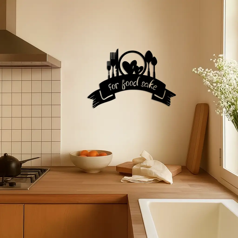 For Food Sake Metal Wall Art – Modern Kitchen & Dining Room Decor - KAFGP139 by Enova Art