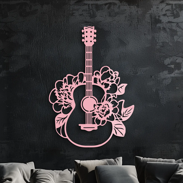 Floral Guitar Metal Wall Art – Music Inspired Home & Studio Decor - KAFGP140