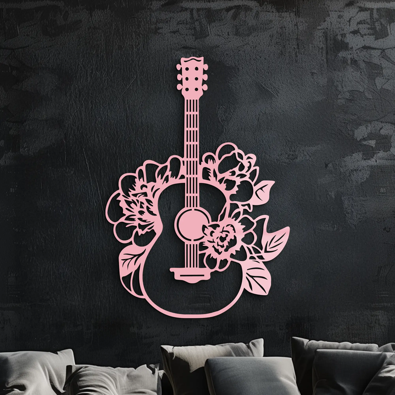Floral Guitar Metal Wall Art – Music Inspired Home & Studio Decor - KAFGP140 by Enova Art