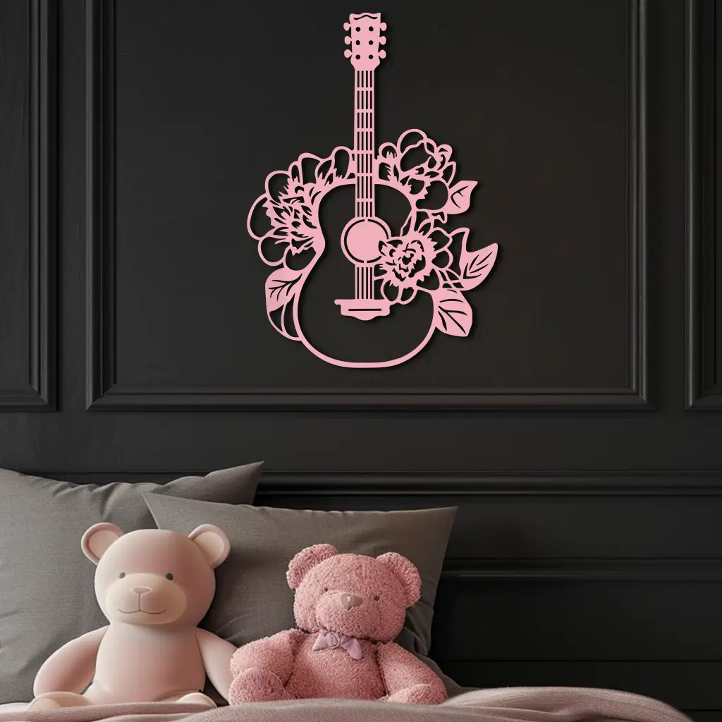 Floral Guitar Metal Wall Art – Music Inspired Home & Studio Decor - KAFGP140 by Enova Art