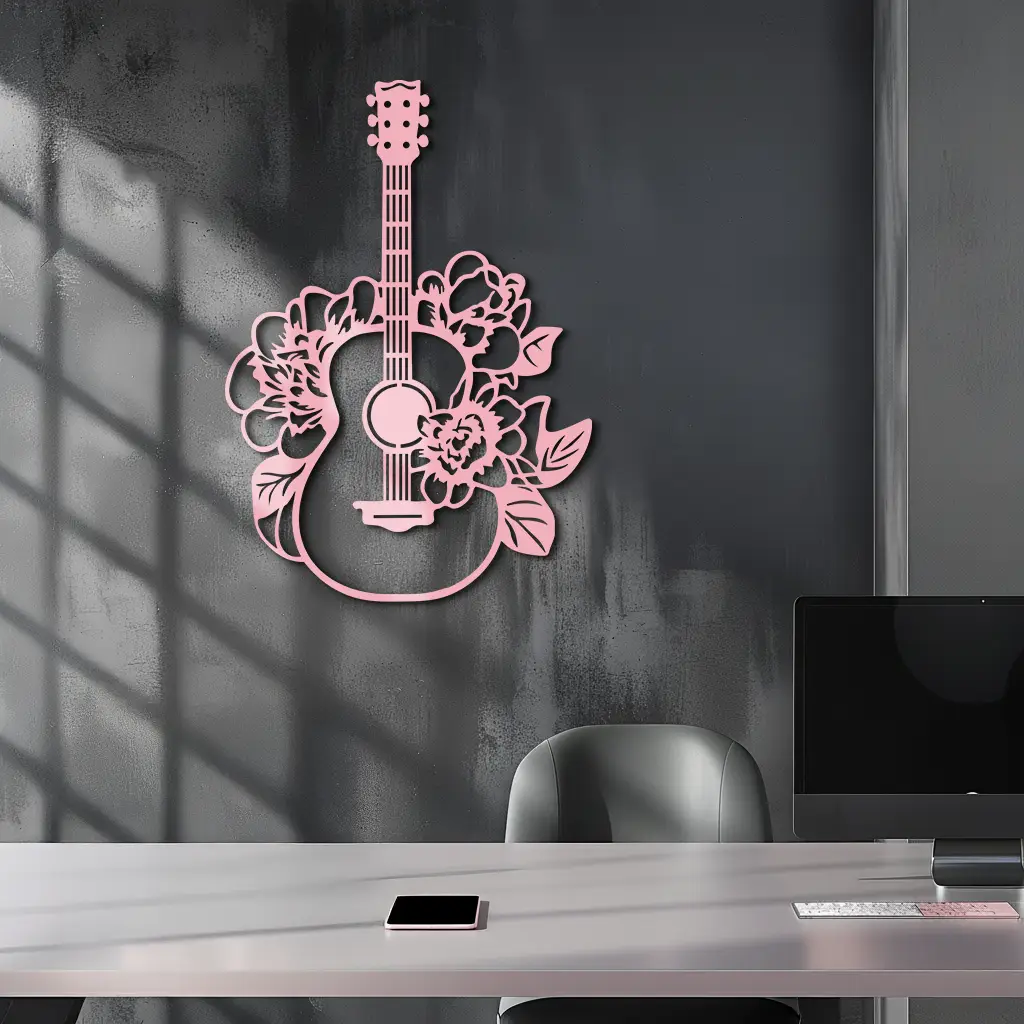 Floral Guitar Metal Wall Art – Music Inspired Home & Studio Decor - KAFGP140 by Enova Art