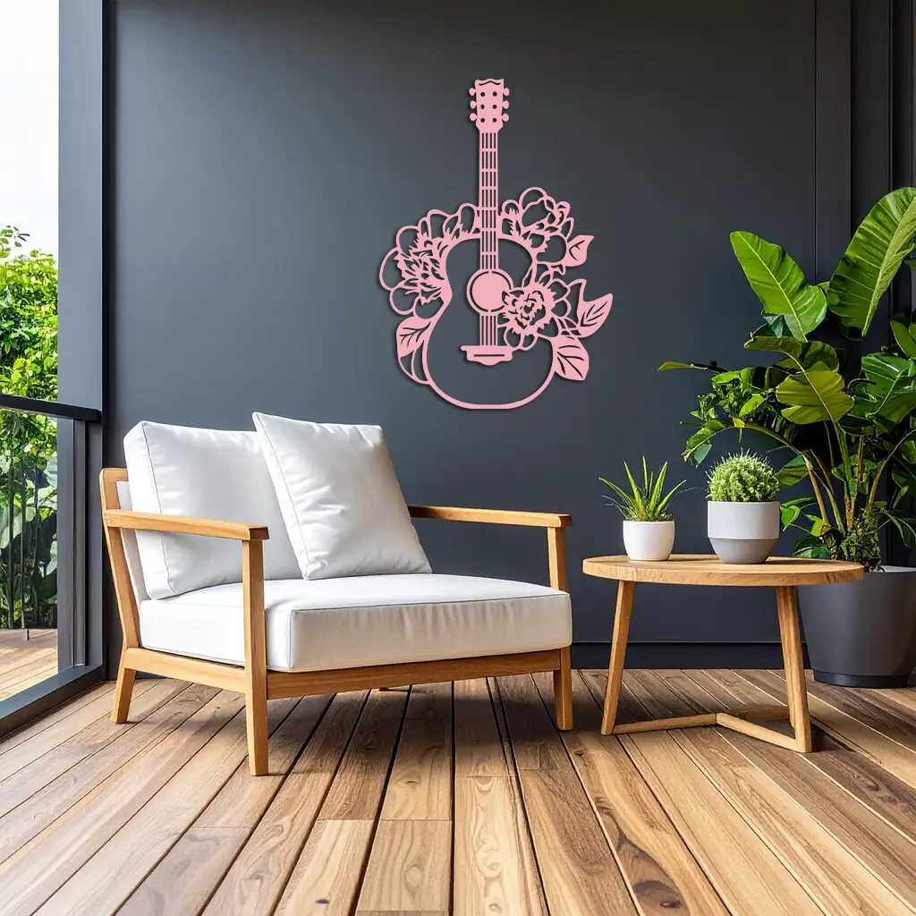 Floral Guitar Metal Wall Art – Music Inspired Home & Studio Decor - KAFGP140 by Enova Art
